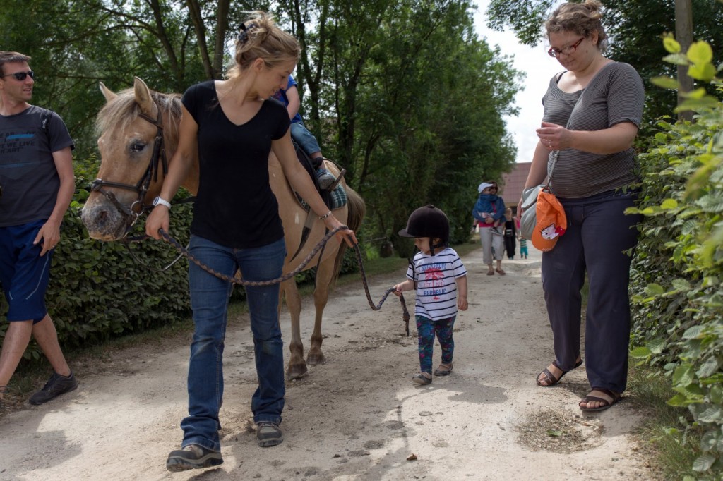 Elle guide le cheval.