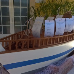 Toujours sympa l'idée du bateau pour le plan de table!