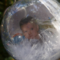 Une boule de Noël avec Virgile dedans. C'est une réalisation de la crèche des Aix-d'Angillon. Photo Anne.