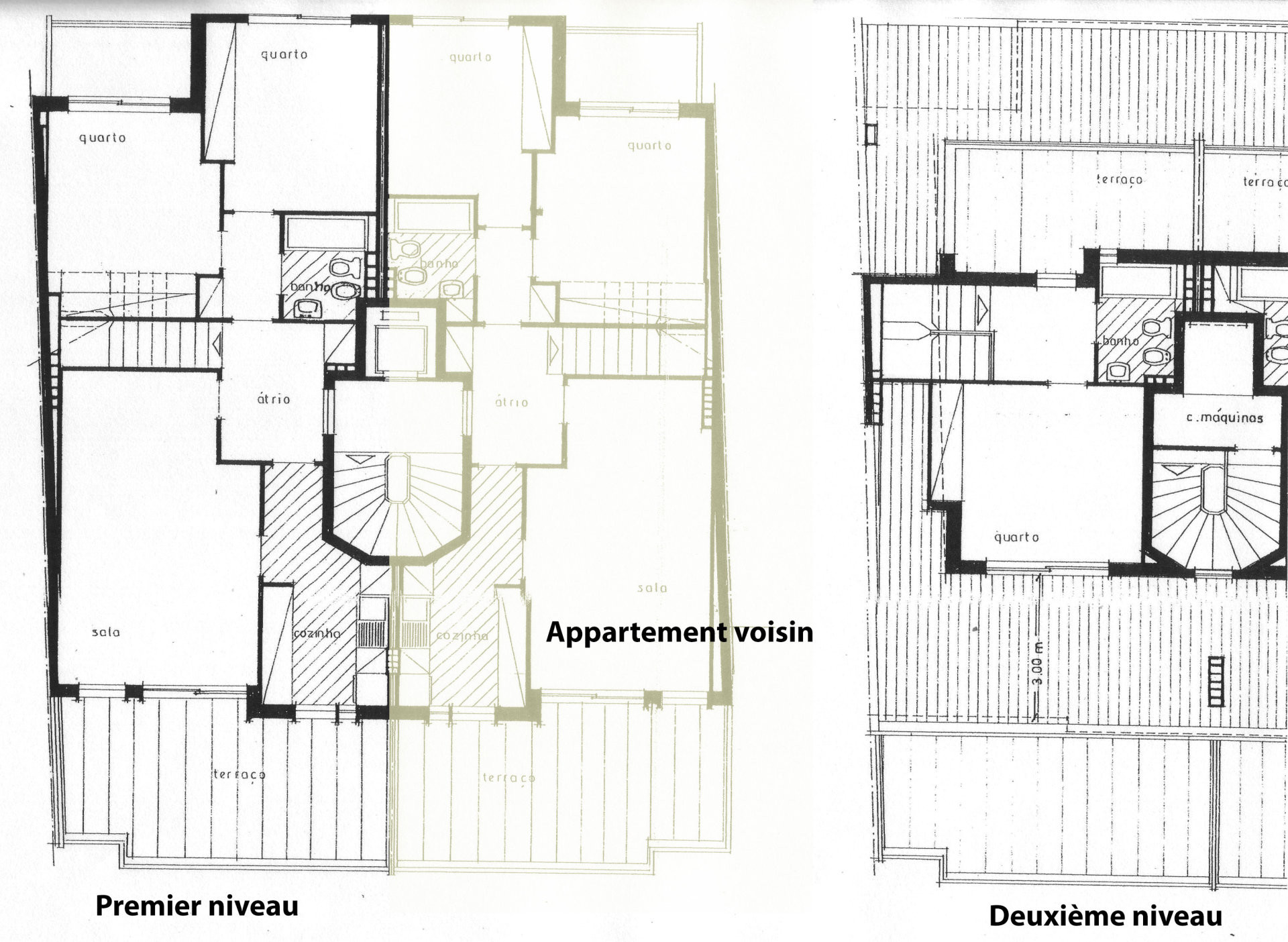 Plan de l'appartement. On le voit, si jamais un jour on veut s'agrandir en achetant l'appartement voisin, c'est compliqué de faire des travaux!